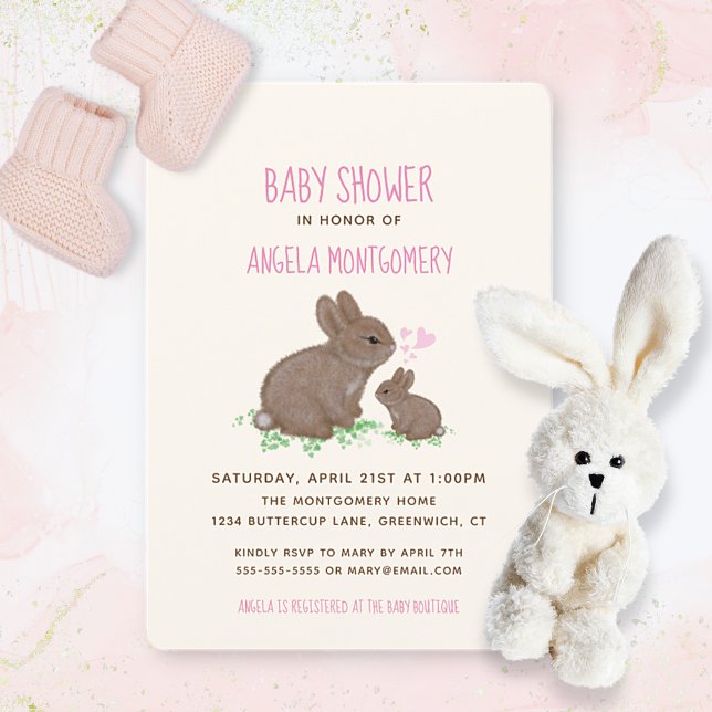 Underbara Bunnies med Hearts Girl Baby Shower Inbjudningar (Skapare uppladdad)