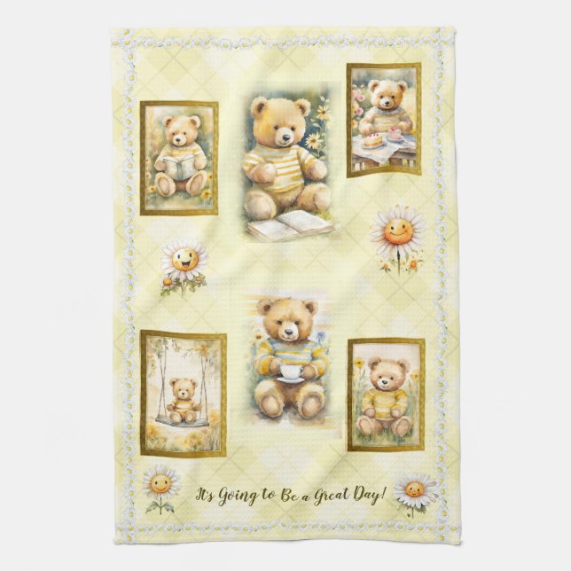 Underbara dagen-Gulten för Nalle i Lycklig Kökshandduk (Vertikal)