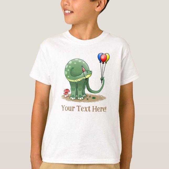 Underbara dinosaurie som håller födelsedagsballong t shirt (Framsida)