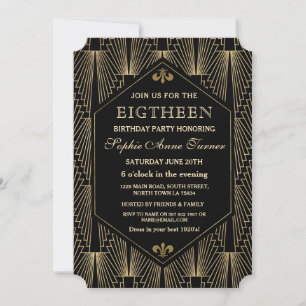 Underbara Gatsby Art Deco 18:e födelsedagen Inbjudningar