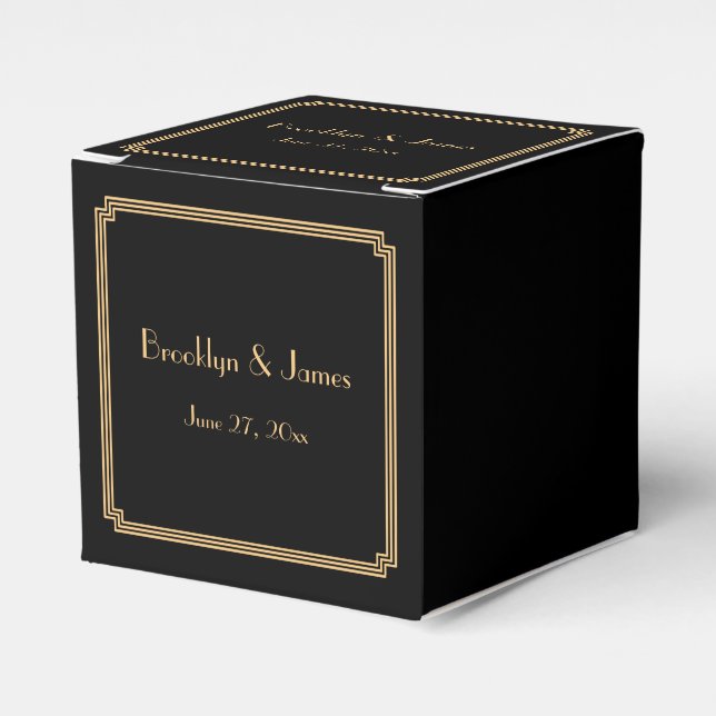 Underbara Gatsby Art Deco Black Wedding Favor Boxe Presentaskar (Framsidan Sidan)
