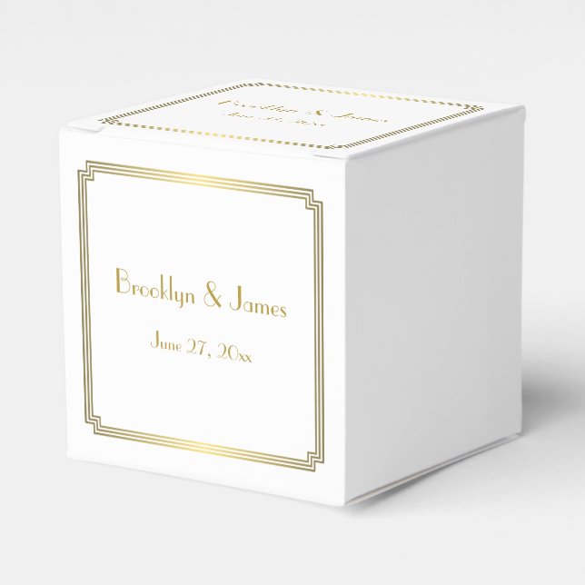Underbara Gatsby Art Deco White Wedding Favor Boxe Presentaskar (Framsidan Sidan)