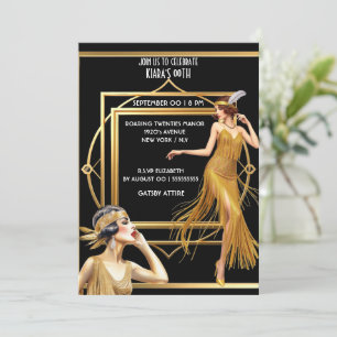 Underbara Gatsby black guld flapper Girl art deco Inbjudningar