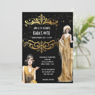 Underbara Gatsby black guld flappers art deco Inbjudningar