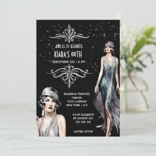 Underbara Gatsby black silver flappers art deco Inbjudningar