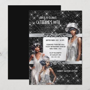 Underbara Gatsby glam Flapper-flickor silver svart Inbjudningar
