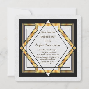 Underbara Gatsby Guld White Art Dec Bachelorette P Inbjudningar