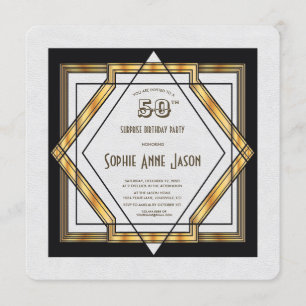 Underbara Gatsby Guld White Art Deco 50 Birthday Inbjudningar