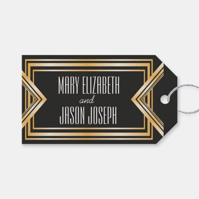 Underbara Gatsby-inspirerade bröllopet gynnar märk Presentetikett (Framsidan (Horisontell))
