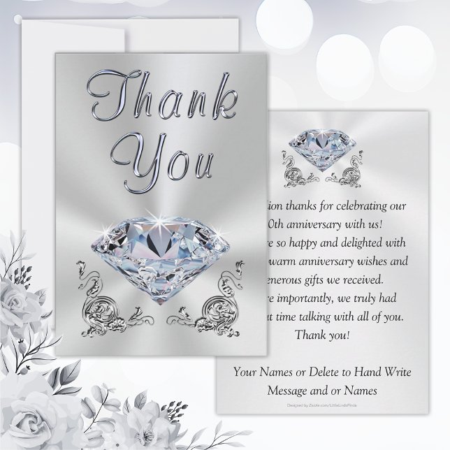Underbara gratulationskort för 60-års bröllopsjubi tack kort (60th Anniversary Thank You Cards with Envelopes or Any Year. Diamond wedding anniversary supplies. )