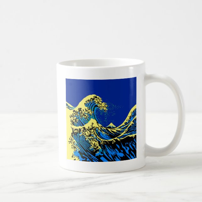 Underbara Hokusai-vågen i Blue Pop Art Stil Kaffemugg (Höger)