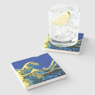 Underbara Hokusai-vågen i Blue Pop Art Stil Stenunderlägg