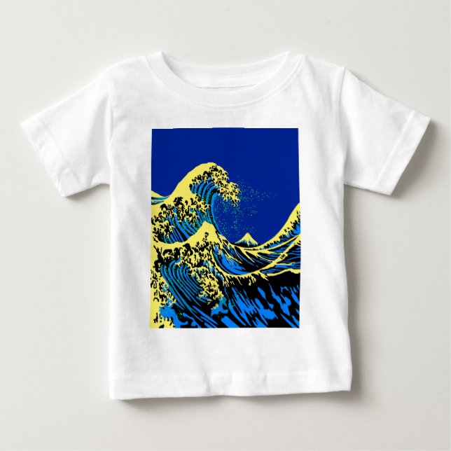 Underbara Hokusai-vågen i Blue Pop Art Stil T Shirt (Framsida)
