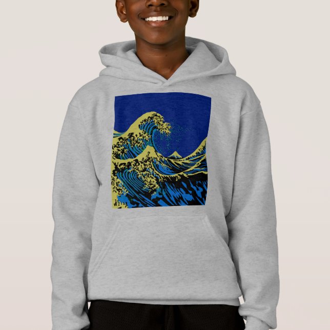 Underbara Hokusai-vågen i Blue Pop Art Stil Tröja (Framsida)