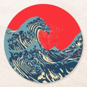Underbara Hokusai-vågen i Stil i färg Underlägg Papper Rund