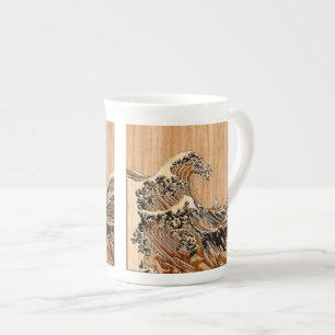 Underbara Hokusai Wave Bamboo Wood Stil-dekoration Benporslin Mugg