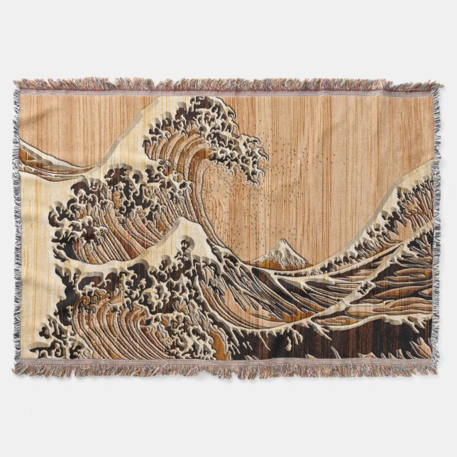 Underbara Hokusai Wave Bamboo Wood Stil-dekoration Filt (Framsidan)