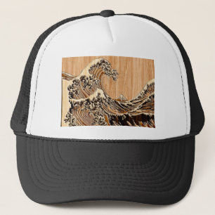 Underbara Hokusai Wave Bamboo Wood Stil-dekoration Truckerkeps