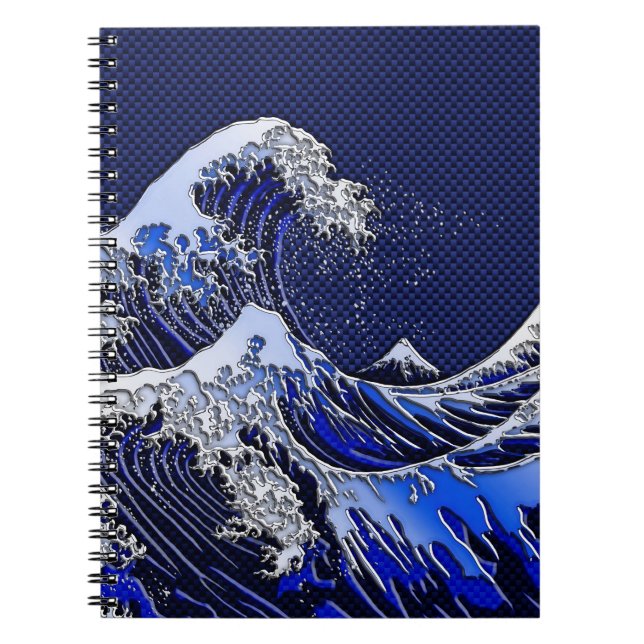 Underbara Hokusai Wave Carbon Fiber Stil Anteckningsbok Med Spiral (Framsidan)