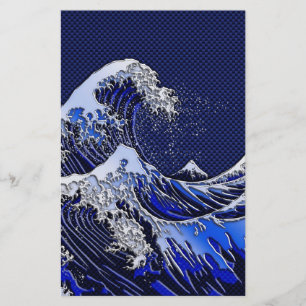 Underbara Hokusai Wave Carbon Fiber Stil Brevpapper