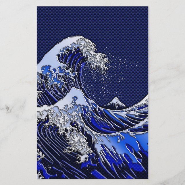 Underbara Hokusai Wave Carbon Fiber Stil Brevpapper (Framsida)