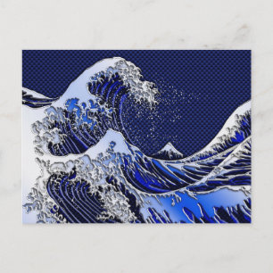 Underbara Hokusai Wave Carbon Fiber Stil Vykort