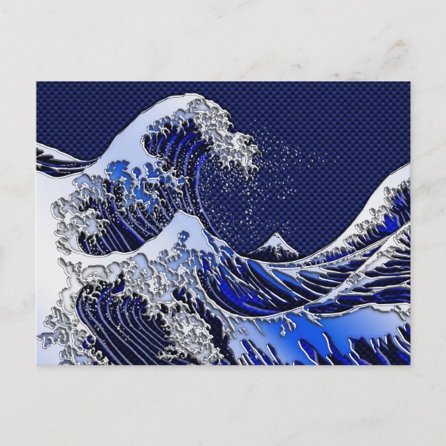 Underbara Hokusai Wave Carbon Fiber Stil Vykort (Framsida)