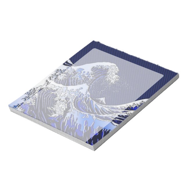 Underbara Hokusai Wave Chrome Carbon-utseende Anteckningsblock (Roterad)
