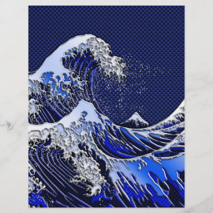 Underbara Hokusai Wave-kolfiber stilar Reklamblad