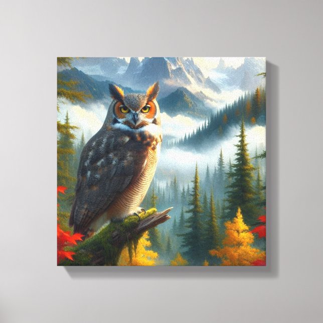 Underbara hornsklubb Uggla i vintersäsongens vatte Canvastryck (Framsida)