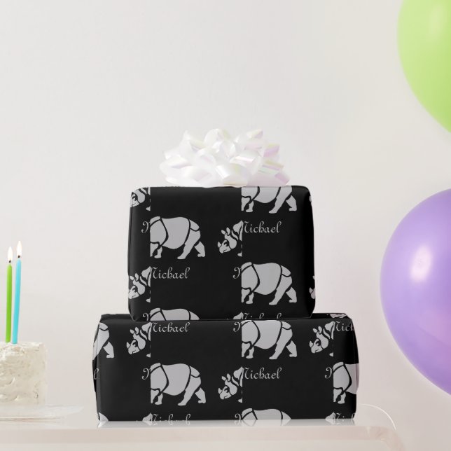 Underbara indiska noshörningar Unicorn Rhino Monog Presentpapper (Festgåvor)