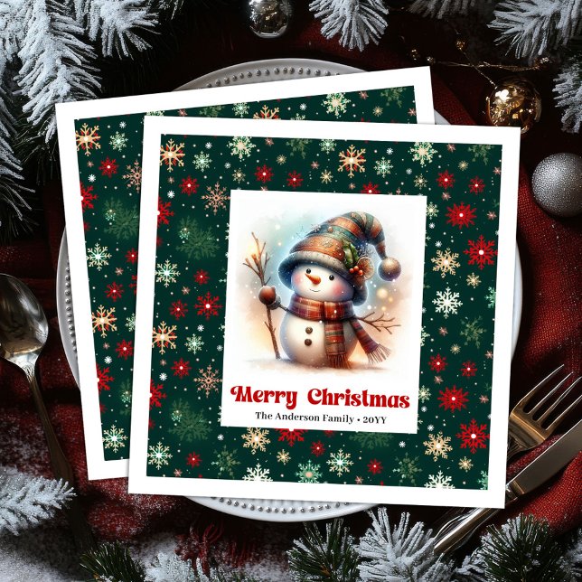 Underbara julgran servetter redigerbara anpassade  (Lovely Christmas Snowman Napkins Editable Custom Name Gold

)