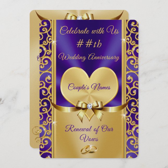 Underbara lila, guld förnyelse av vigsellöften inb inbjudningar (Fram/baksida)