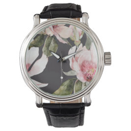 Underbara magnoliablommor och fåglar armbandsur