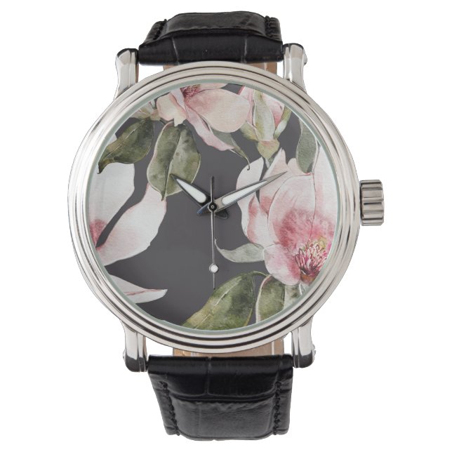 Underbara magnoliablommor och fåglar armbandsur (Framsida)