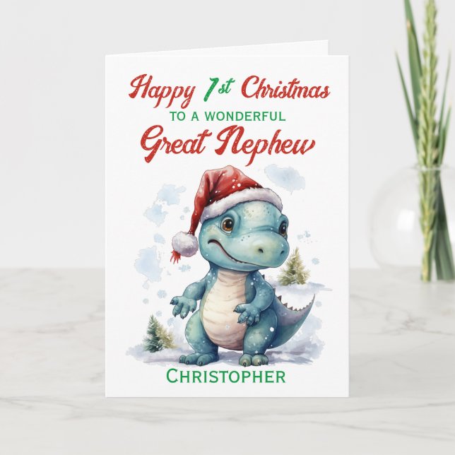 Underbara Nephew 1:a juldinosaur Helgkort (Framsida)