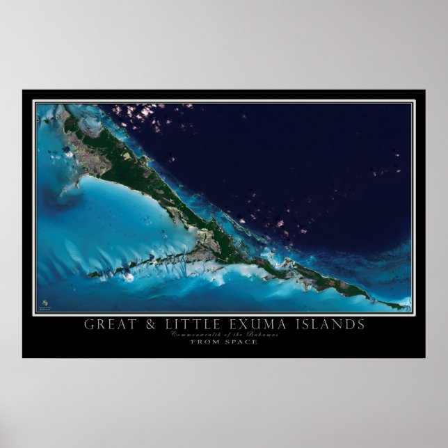 Underbara och lilla Exuma-öarna Bahamas Satellite  Poster (Framsidan)