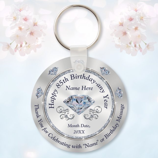 Underbara Personliga, 85-års Födelsedagspresenter Nyckelring (Elegant Personalized, 85th birthday party favors. Wonderful, birthday party ideas for grandma, mom.)