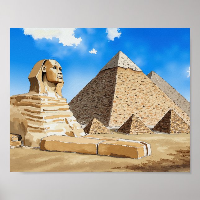 Underbara pyramider av Giza Egypten Watercolor Poster (Framsidan)