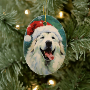 Underbara Pyrenéer hund Julpenselmålartwor Julgransprydnad Keramik