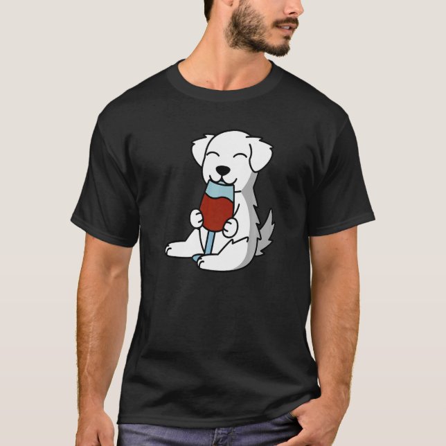 Underbara Pyrenéer som dricker Vin Hund T Shirt (Framsida)