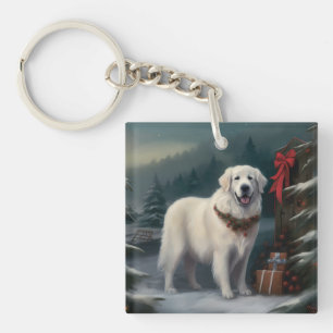 Underbara Pyrenéerna Hund under julen i Snö