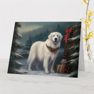Underbara Pyrenéerna Hund under julen i Snö Kort