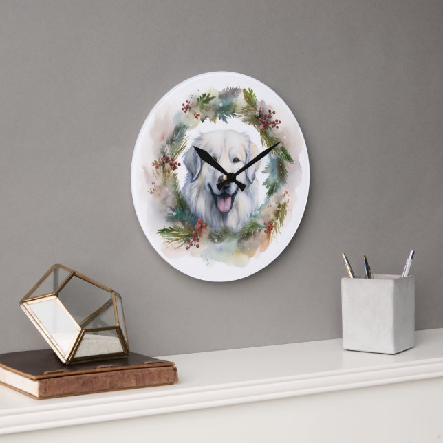 Underbara Pyrenéerna Juldagen Utandning Valp Stor Klocka (Kontor)