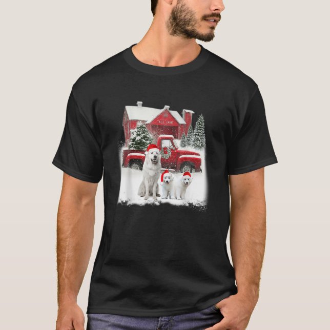 Underbara Pyrenéerna Santa Hat Red Lastbil Träd Fa T Shirt (Framsida)