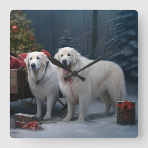 Underbara Pyrenéerna Snowy Sleigh-juldekretet Fyrkantig Klocka