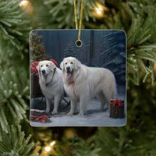 Underbara Pyrenéerna Snowy Sleigh-juldekretet Julgransprydnad Keramik