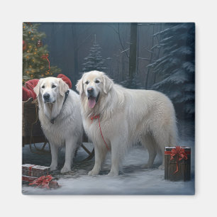 Underbara Pyrenéerna Snowy Sleigh-juldekretet Magnet
