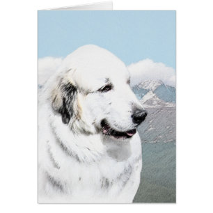 Underbara Pyrenees som målar - original- hundkonst Hälsningskort