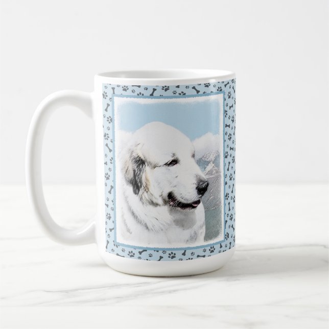 Underbara Pyrenees som målar - original- hundkonst Kaffemugg (Vänster)